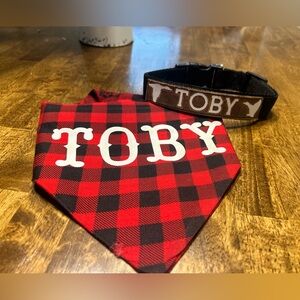 Custom leather name patch collars and bandanas!
